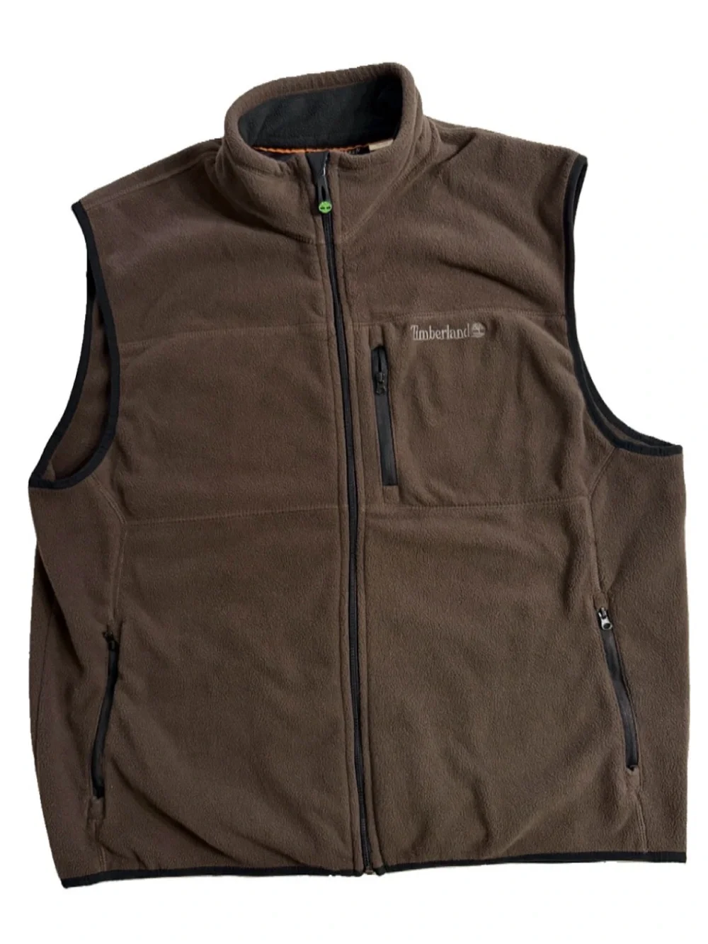 Timberland Brown Fleece Full Zip Vest Men’s XL Outdoor Hiking 3-Pocket